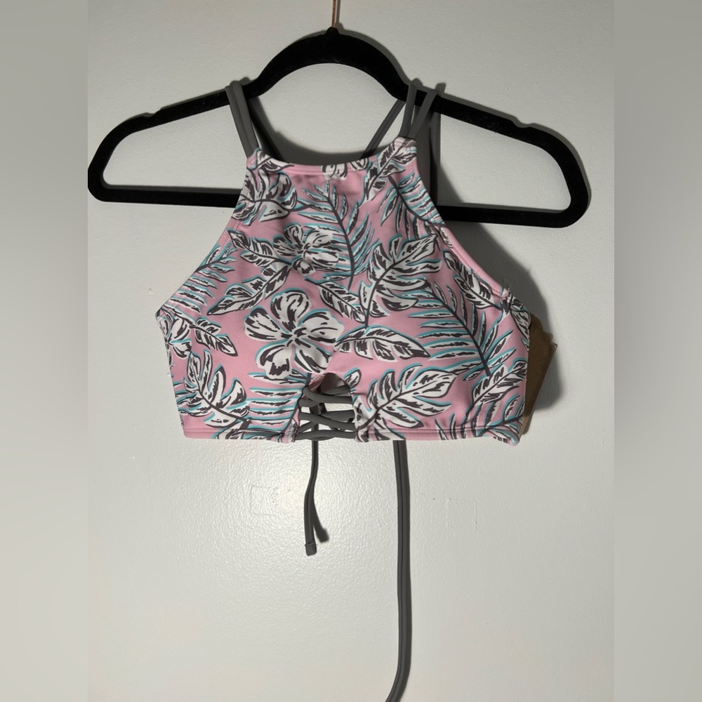 Pink Floral Halter Bikini Top